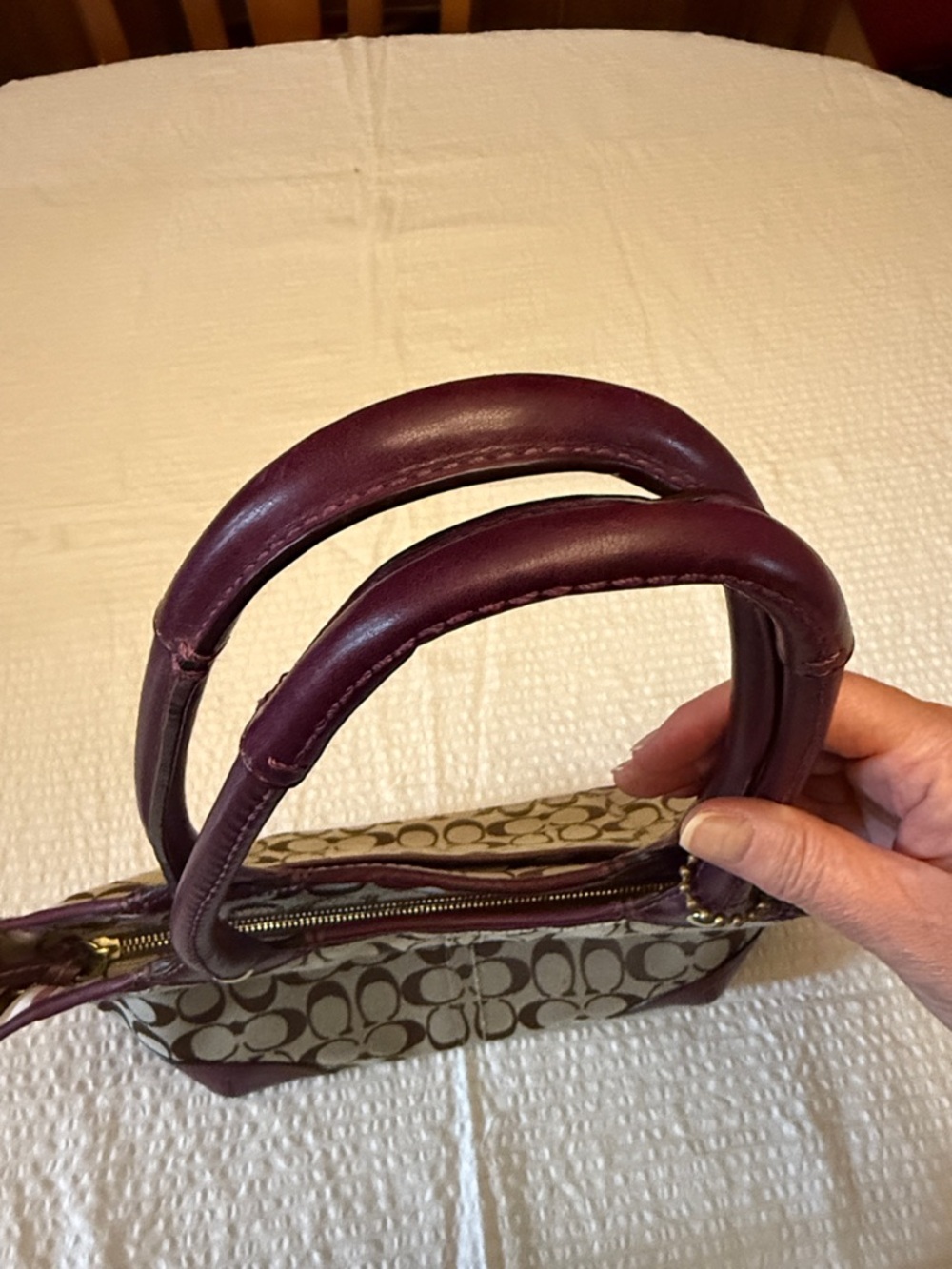 COACH Signature Stripe Tote with Plum Leather - Excellent condition! - Picture 5 of 8